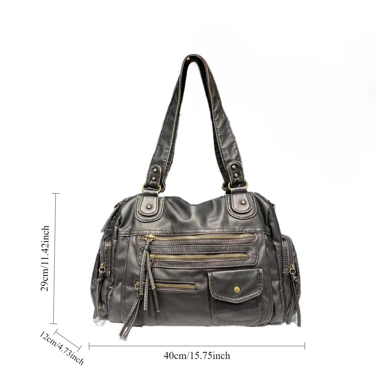 retro school shoulder bag, vegan leather - Elina