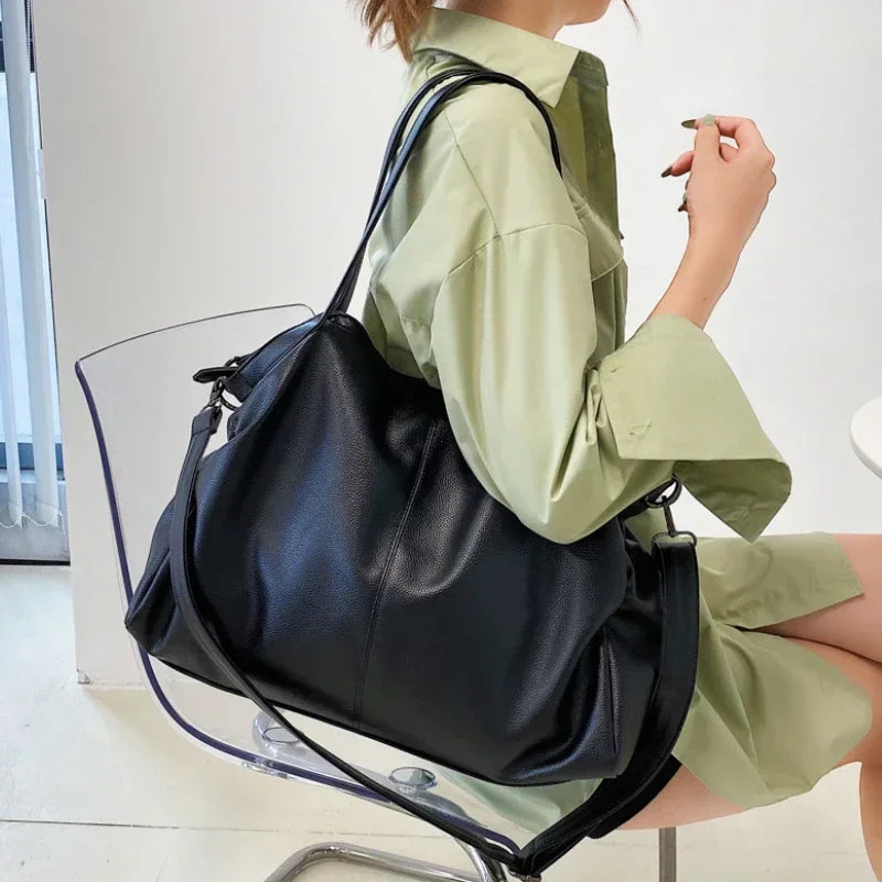 large soft leather school bag with zipper - Ezia
