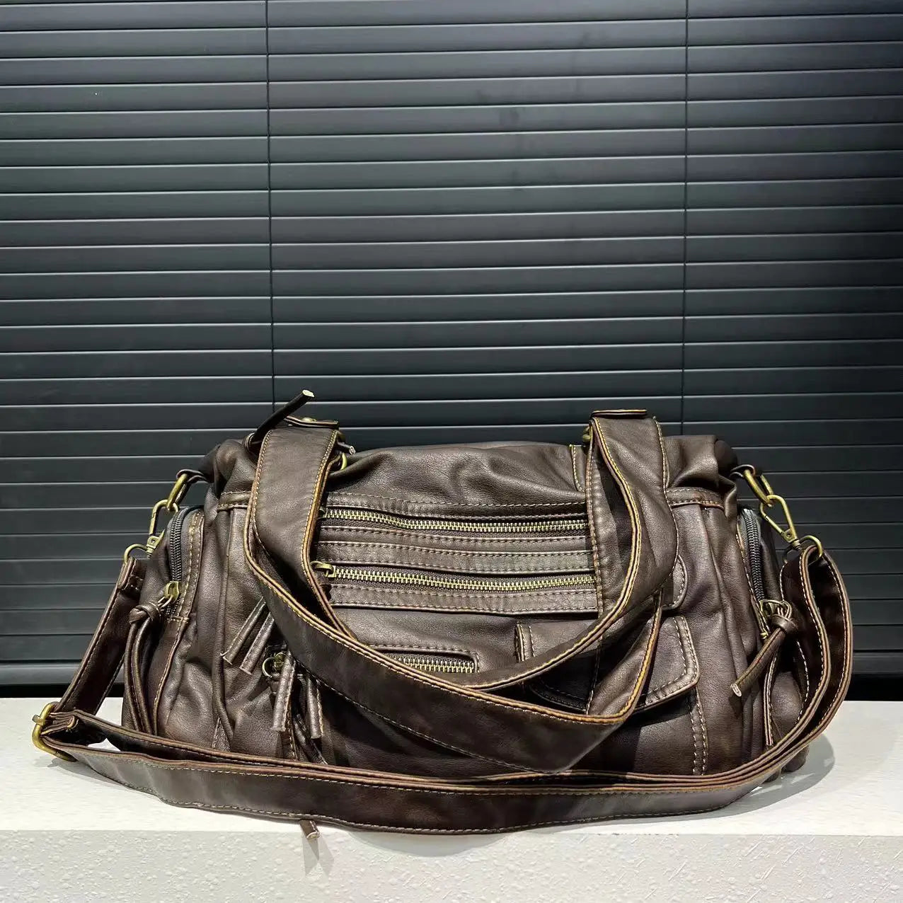 retro school shoulder bag, vegan leather - Elina