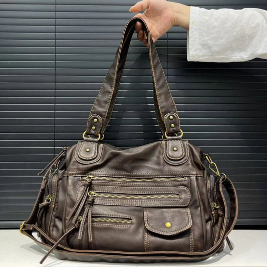 retro school shoulder bag, vegan leather - Elina